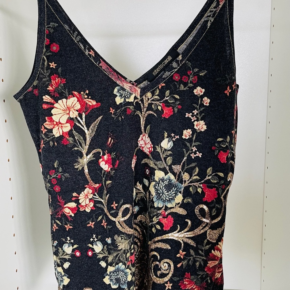 Roberto Cavalli Black Floral Pattern Top